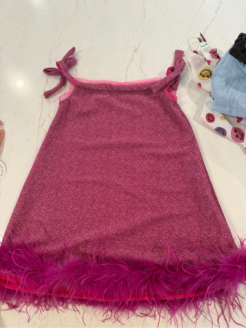 Lola + The Boys Hot Pink Metallic Feather-Trim Dress